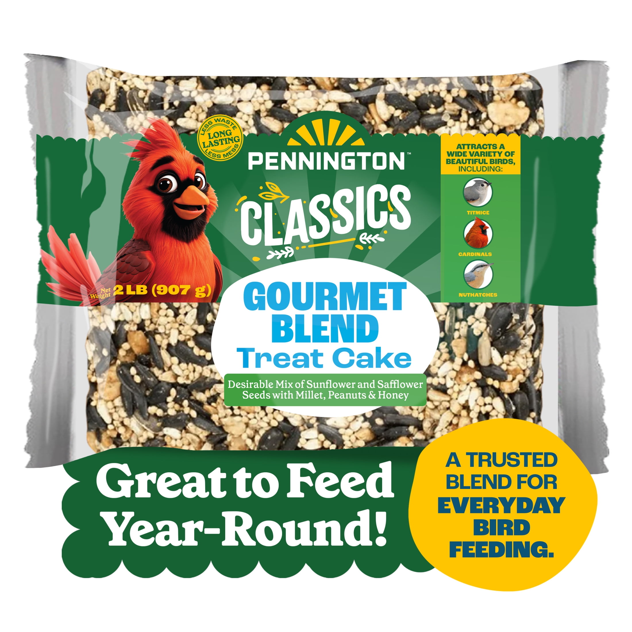 Pennington Premium Gourmet Wild Bird Seed Cake, Bird Food, 2 lb, 1 Pack, Dry