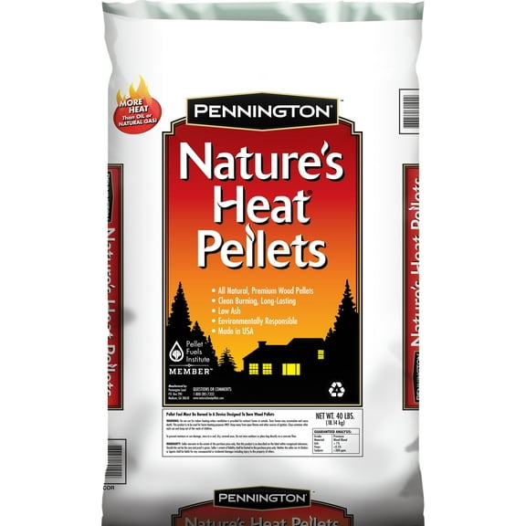 Pennington Premium Nature's Heat Wood Fuel Pellets, for Pellet Stoves, 40 Pound Bag, 1 Pack