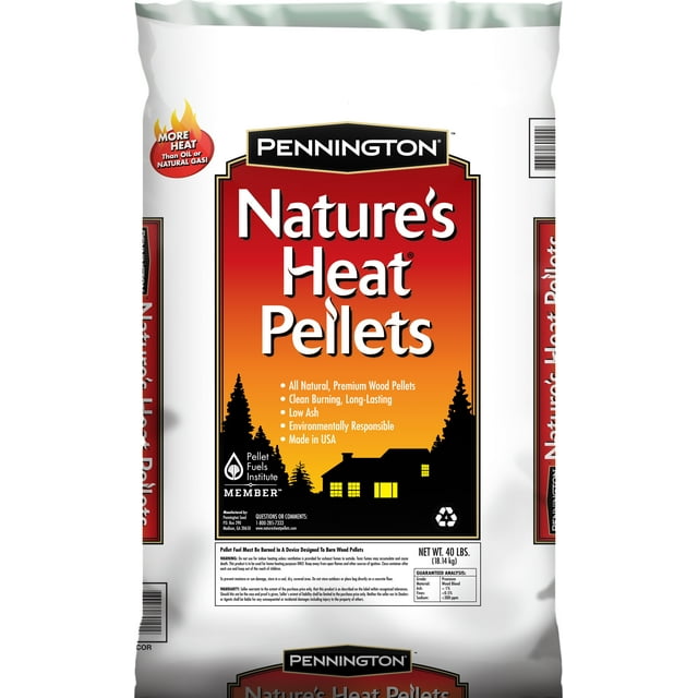 Pennington Premium Nature's Heat Wood Fuel Pellets, for Pellet Stoves, 40 Pound Bag, 1 Pack