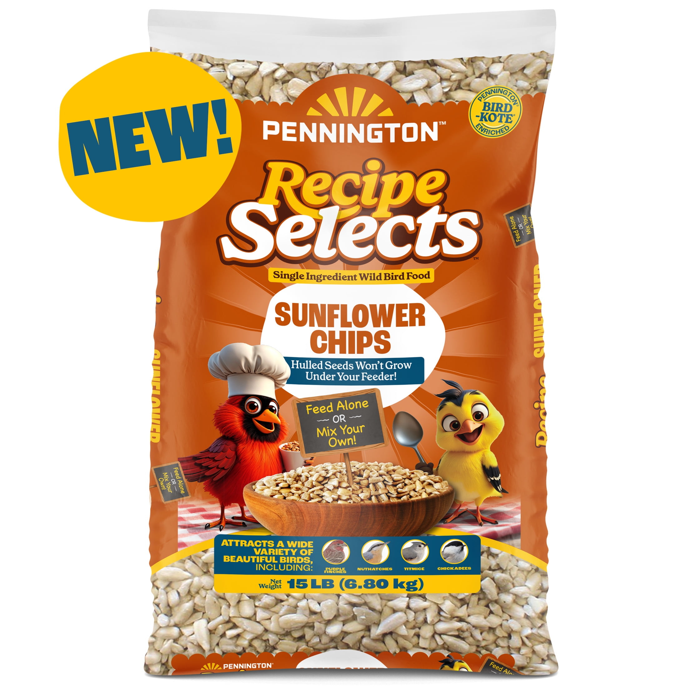 Pennington Recipe Selects Sunflower Chips Wild Bird Food, 15 lb.