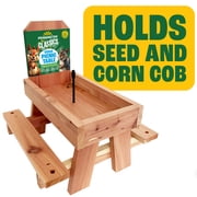 Pennington Red Cedar Picnic Table Squirrel Feeder, Holds Corn, Nuts and Seeds, 1 Squirrel Feeder Picnic Table, 9"x10"x9"