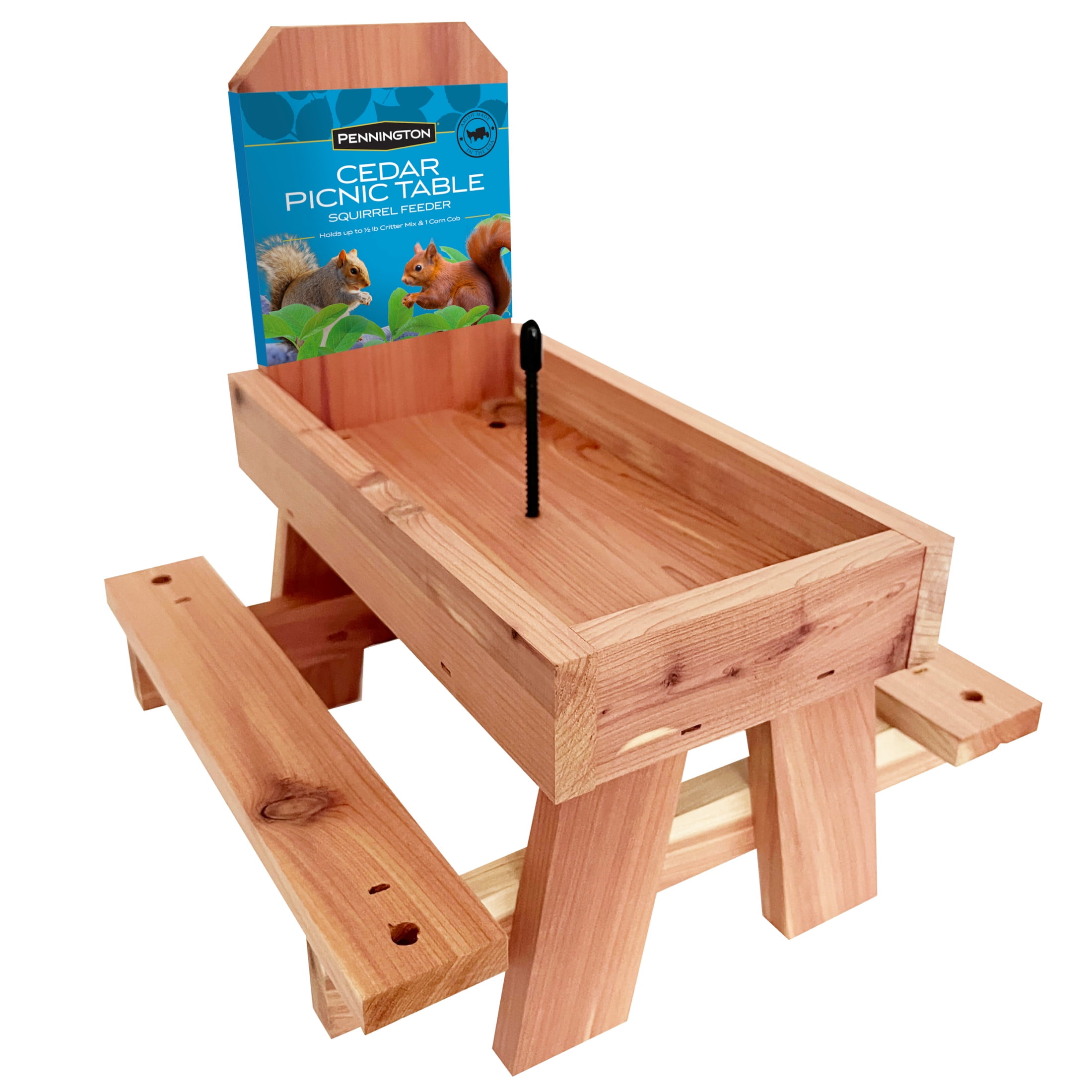 Pennington Red Cedar Picnic Table Squirrel Feeder, Holds Corn, Nuts and Seeds, 1 Table, 9"x10"x9"