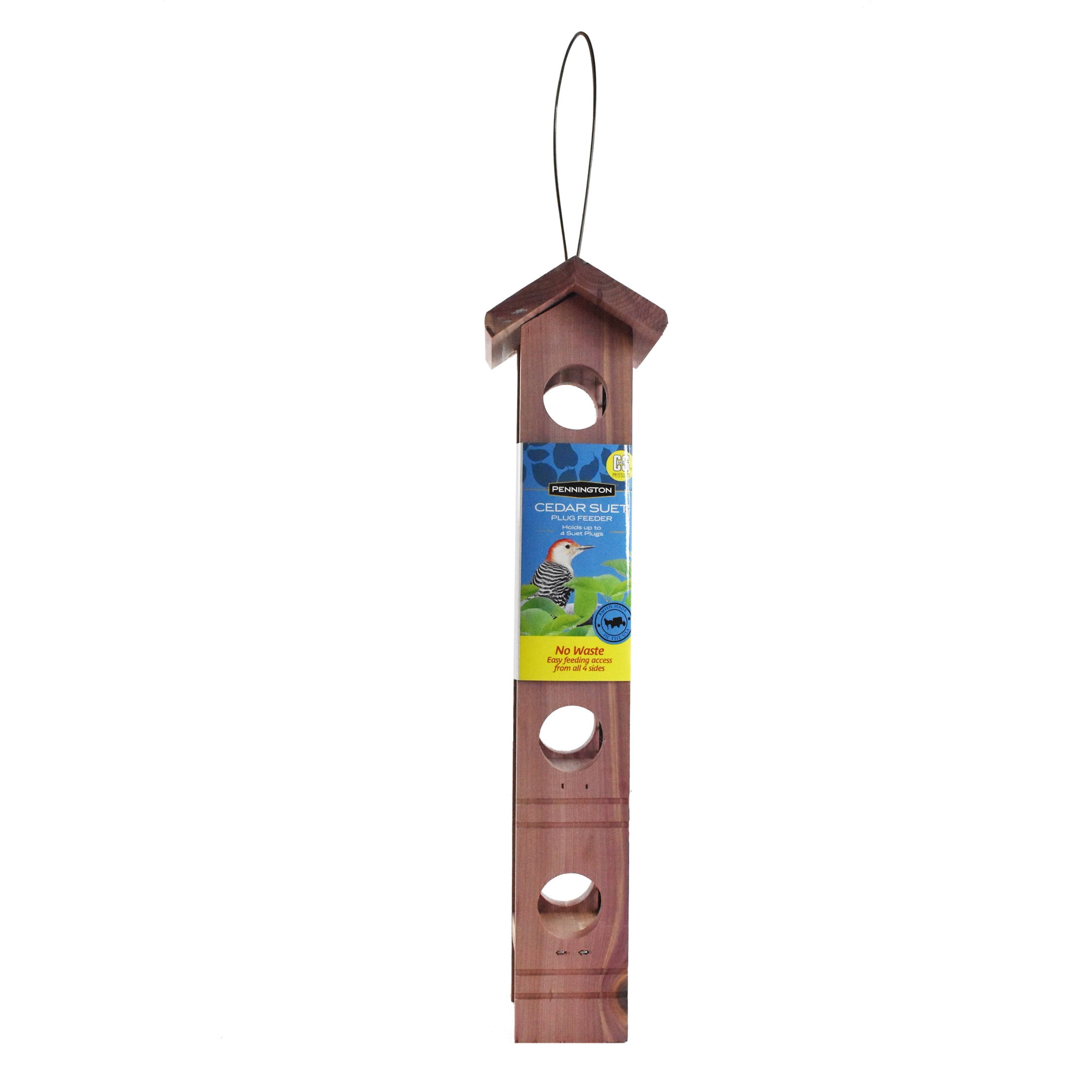 Pennington Red Cedar Wild Bird Suet Feeder, 4 Plug Capacity