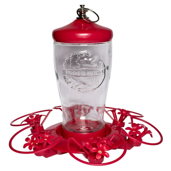Pennington Red Triple Trumpet Glass Bottle Hummingbird Feeder, 32 oz, 1 Unit
