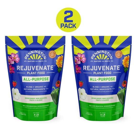 Pennington Rejuvenate Organic All Purpose Plant Food Fertilizer, Feeds 4 Months, 4 lb. (2 Pack)
