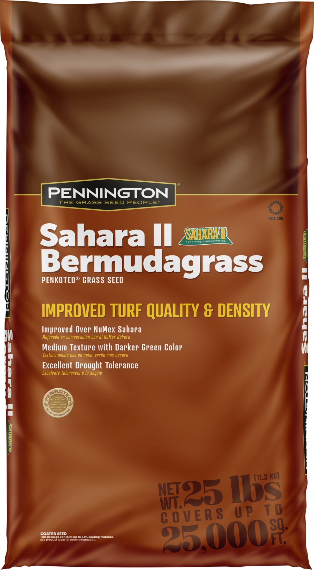 Pennington Sahara II Bermudagrass Penkoted Seed, 25 lb, Full Sun, Heat ...