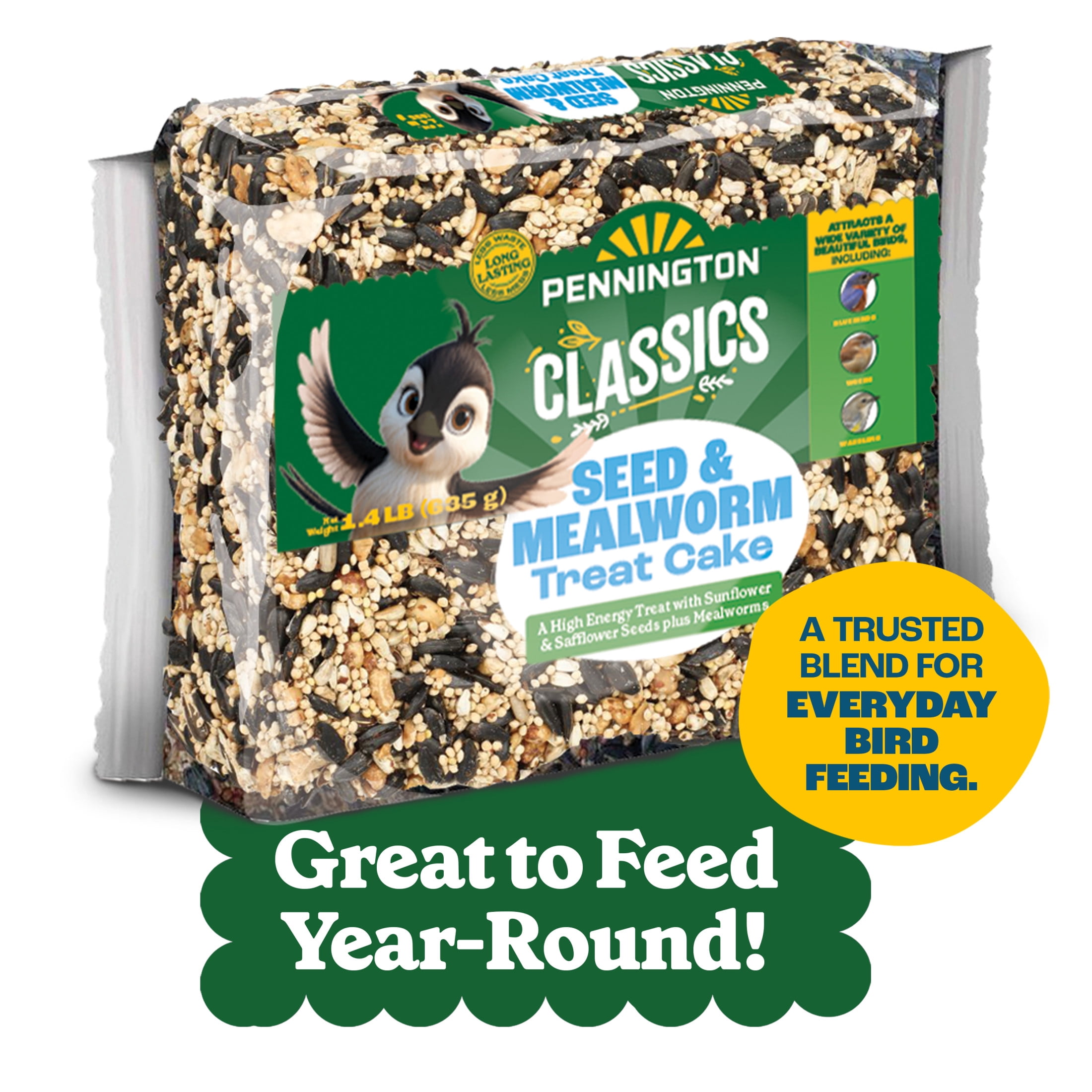 Pennington Seed & Mealworm Treat Cake, Wild Bird Feed, 1.4 lb., 1 Pack