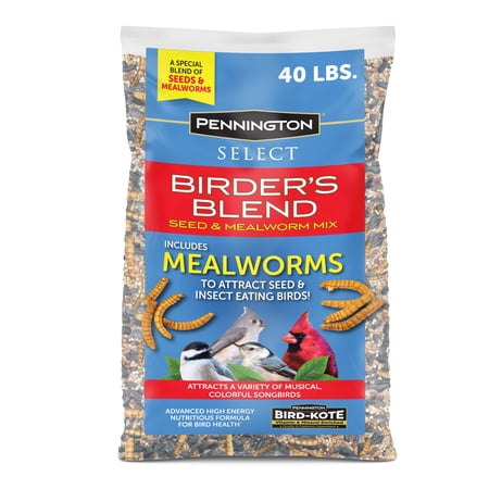 Pennington Recipe Selects Birder's Mealworm Blend, Dry Wild Bird Seed and Feed, 40 lb. Bag, 1 Pack