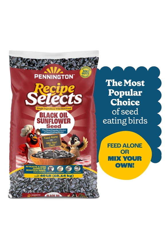 Recipe Selects Black Oil Sunflower Seed Dry Wild Bird Feed, Bird Food, 40 lb. Bag