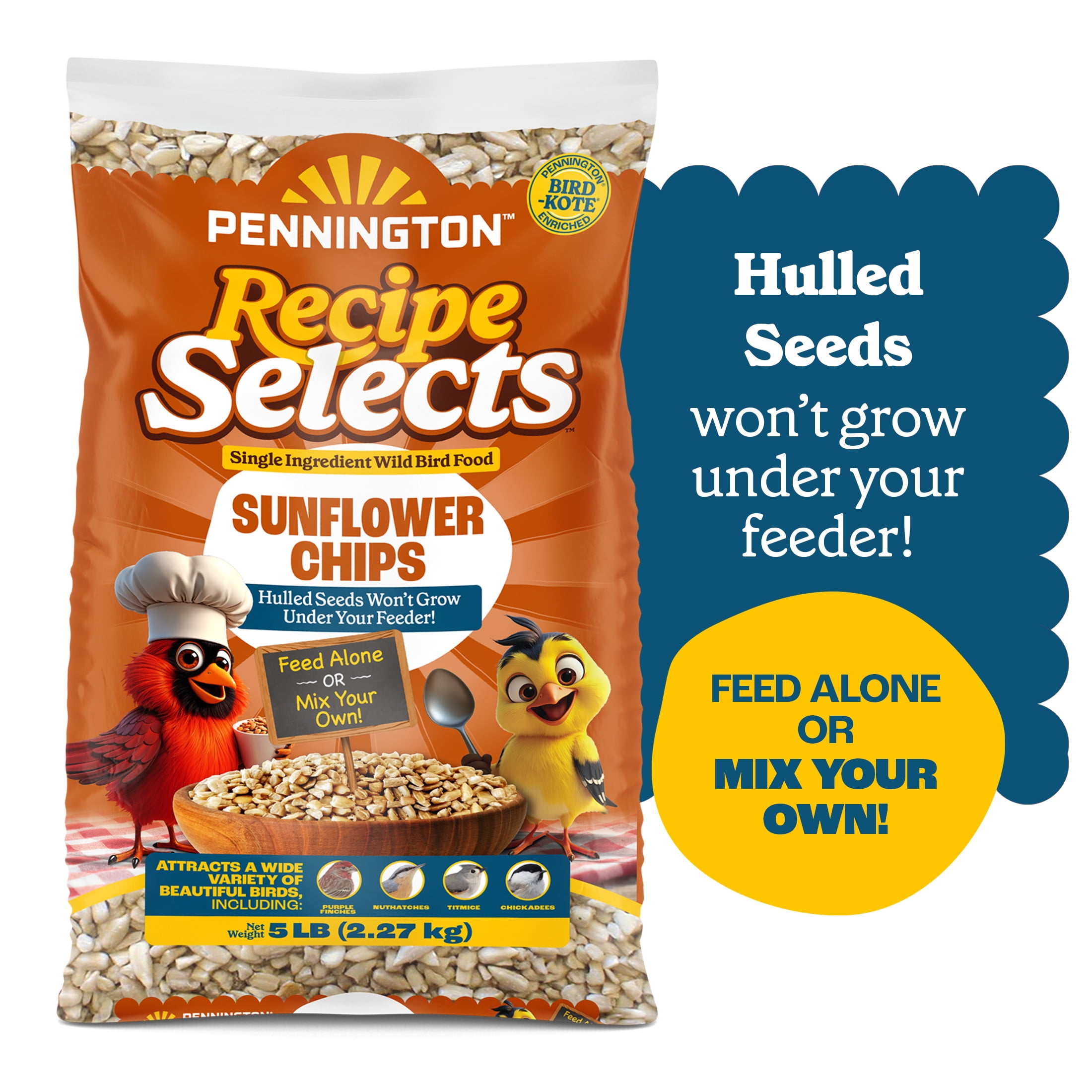 Pennington Select Sunflower Chips, Dry Wild Bird Food and Seed, 5 lb. Bag, 1 Pack