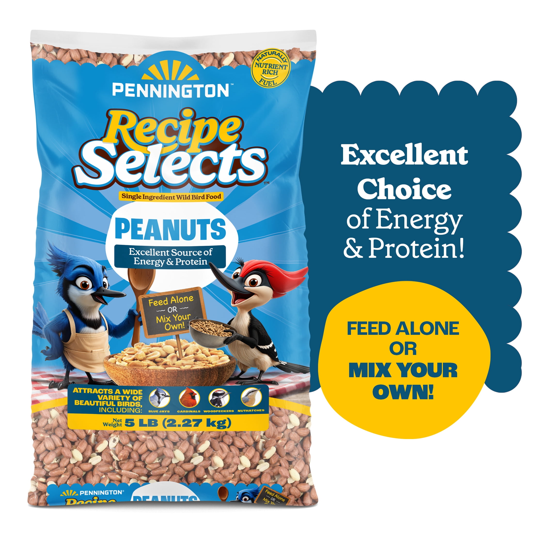 Pennington Recipe Selects Shelled Peanuts for Birds and Wildlife, Wild Bird Food, 5 lb Bag, 1 Pack, Dry