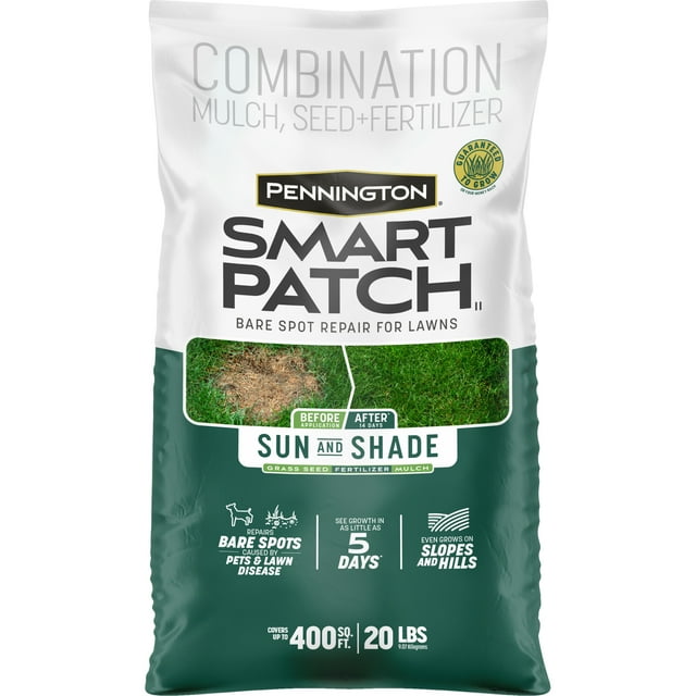 Pennington Smart Patch Sun and Shade Grass Seed Mix, for Sun to Partial Shade, 20 lb.