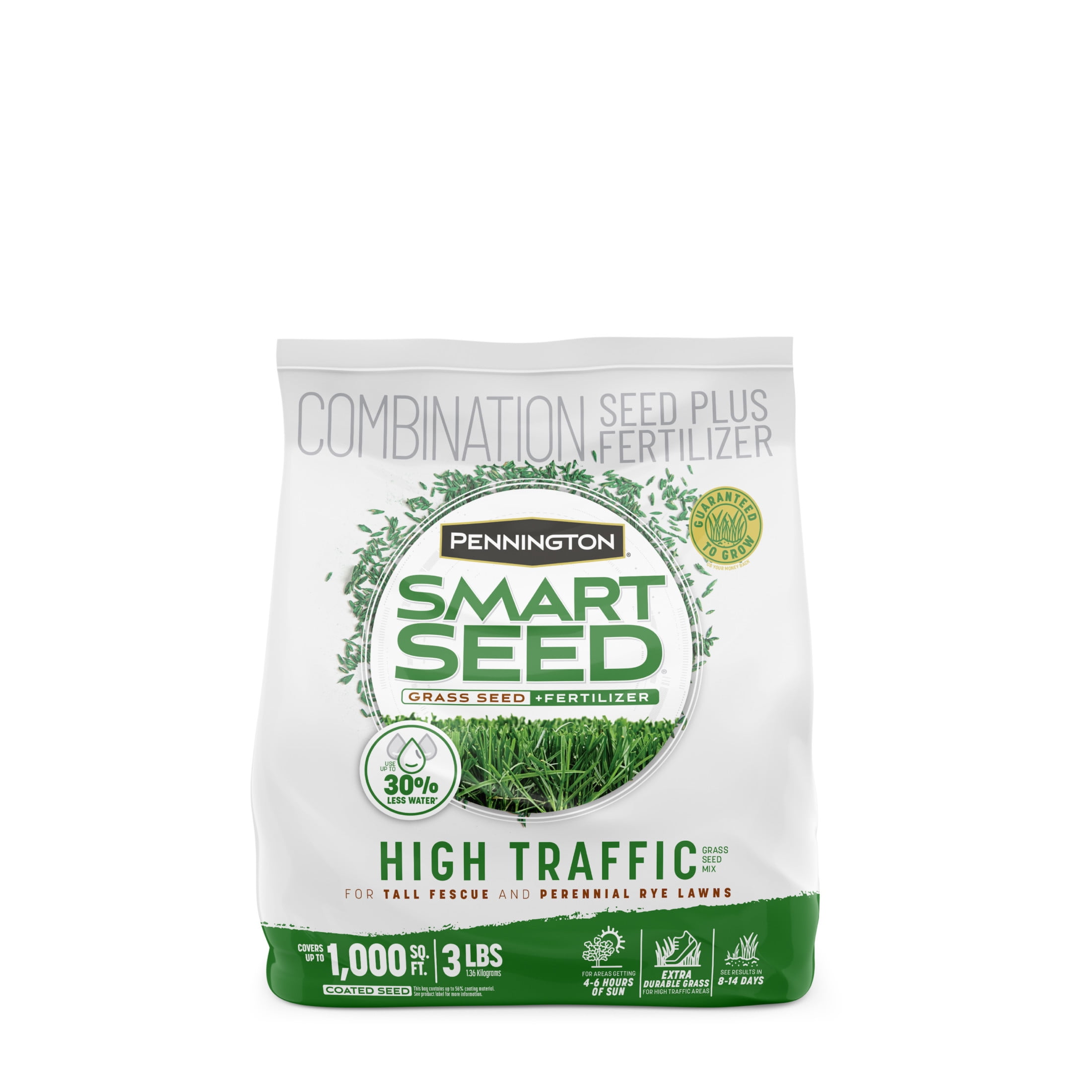Pennington Smart Seed High Traffic Grass Seed and Fertilizer Mix, for Sun to Partial Shade, 3 lb. New Bag
