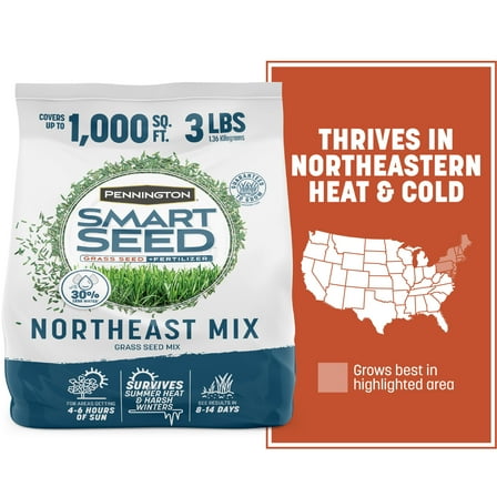 Pennington Smart Seed Northeast Grass Mix Sun to Partial Shade, 3 lb. New Bag, 1 Pack
