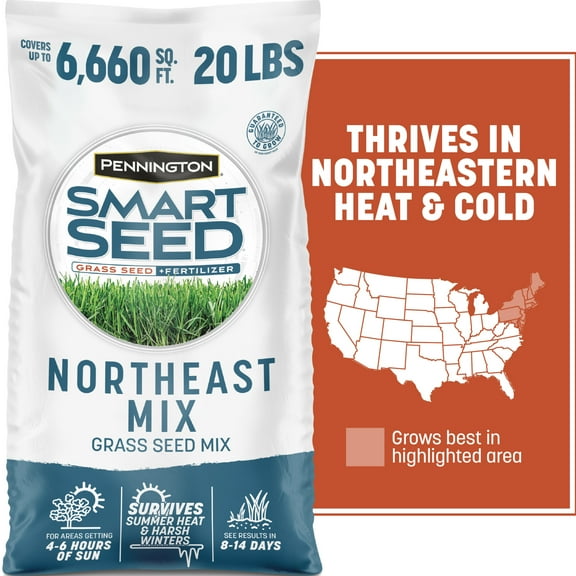 Pennington Smart Seed Northeast Grass Seed and Fertilizer Mix, for Sun to Partial Shade, 20 lb. New Bag