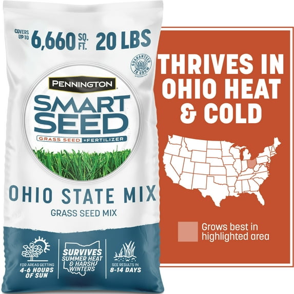 Pennington Smart Seed Ohio State Mix Grass Seed, for Sun to Partial Shade, 20 lb. New Bag