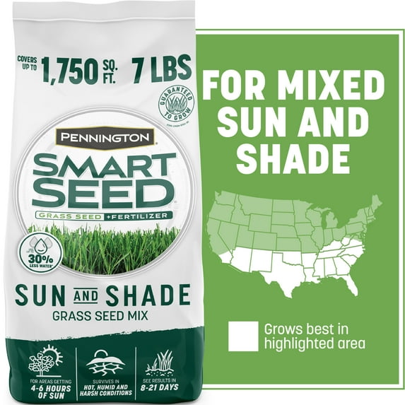 Pennington Smart Seed Sun & Partial Shade Southern Lawn Grass Seed Mix, 7.0 lb. New Bag