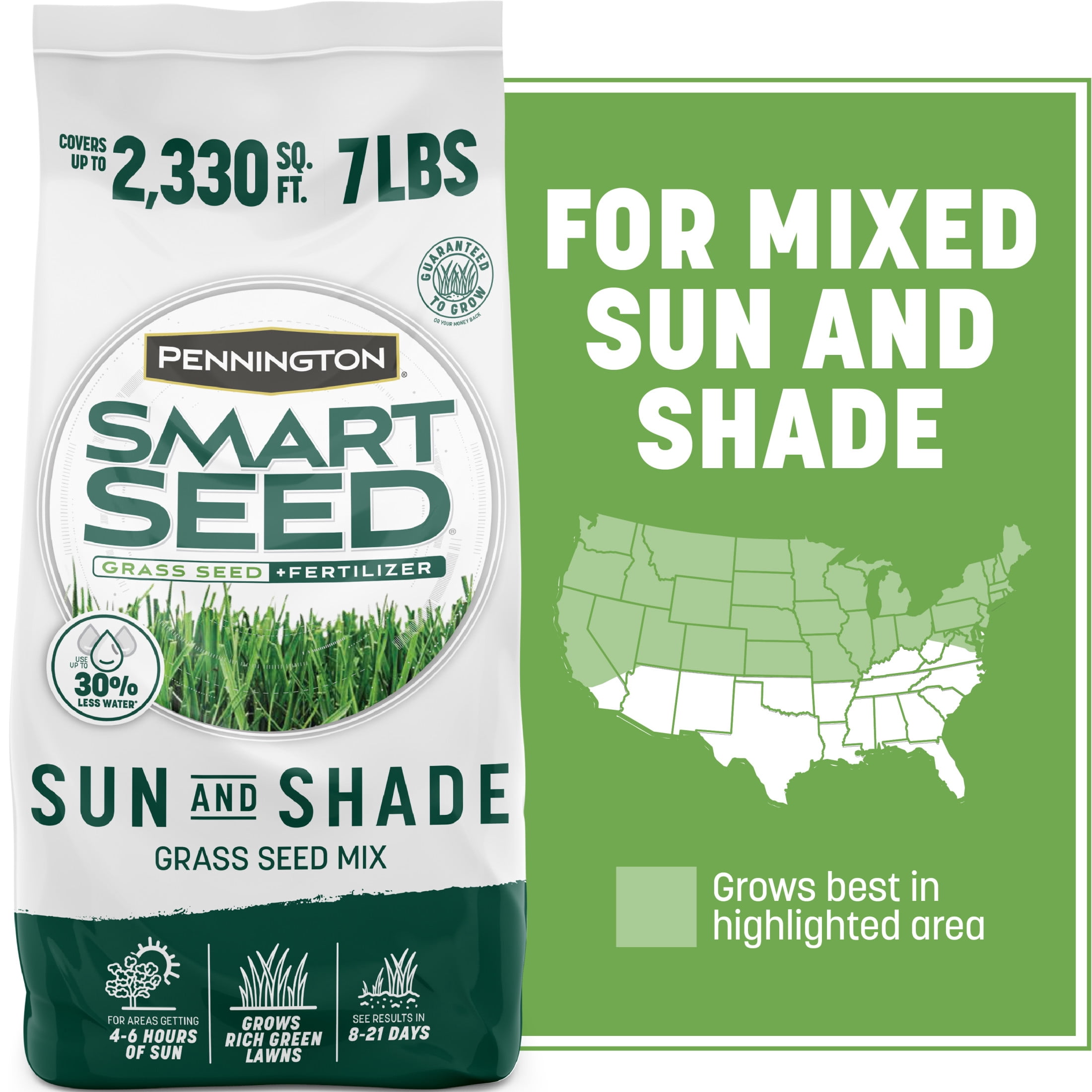 Pennington Smart Seed Sun & Shade Northern Lawn Grass Seed Mix, for Sun to Partial Shade, 7 lb.