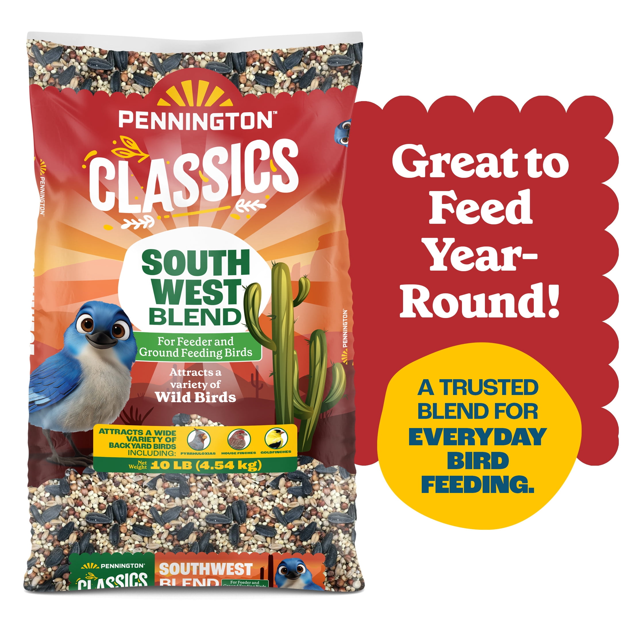 Pennington Southwest Blend Wild Bird Seed for Outside Feeders, 10 lb., 1 Pack, Dry Bird Food