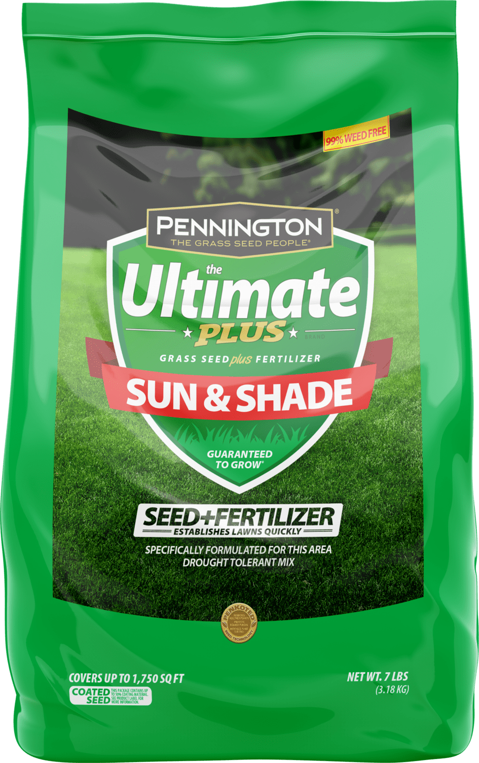 Pennington Ultimate Plus Grass Seed and Fertilizer Sun and Partial Shade, Southern Mix; 7 lb.