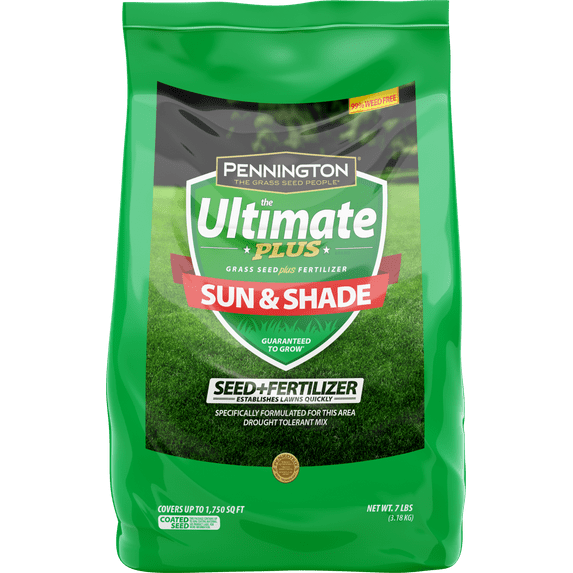 Pennington Ultimate Plus Grass Seed and Fertilizer Sun and Partial Shade, Southern Mix; 7 lb.