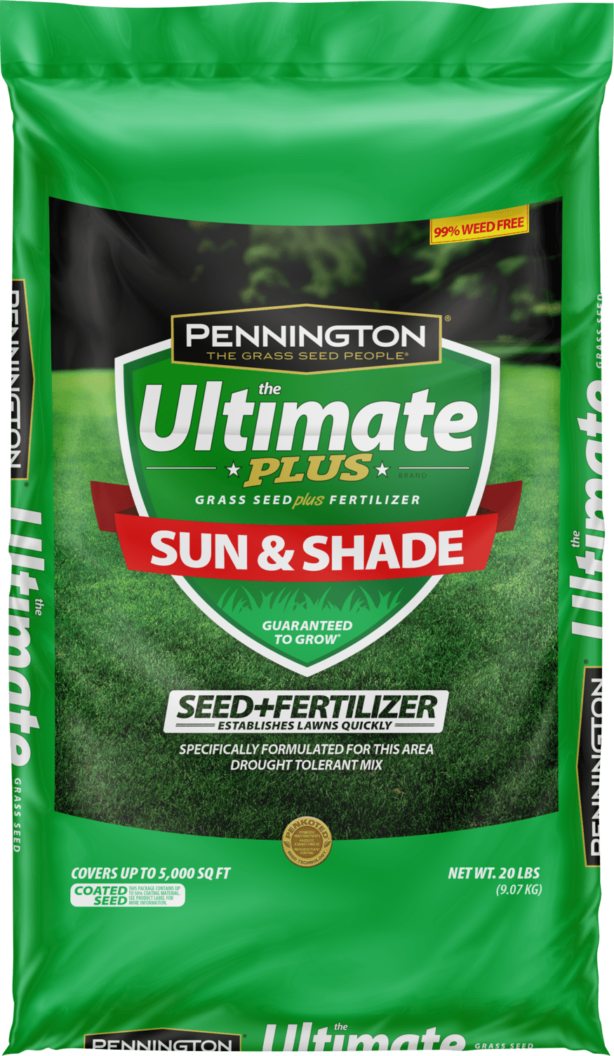 Pennington Ultimate Plus Northern Grass Seed and Fertilizer Mix, Sun to Partial Shade, 20 lb.
