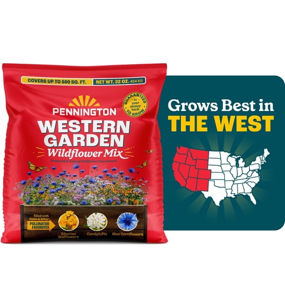 Pennington Wildflower Seed Mix, Western Garden Blend, Annual and Perennial, 32 oz