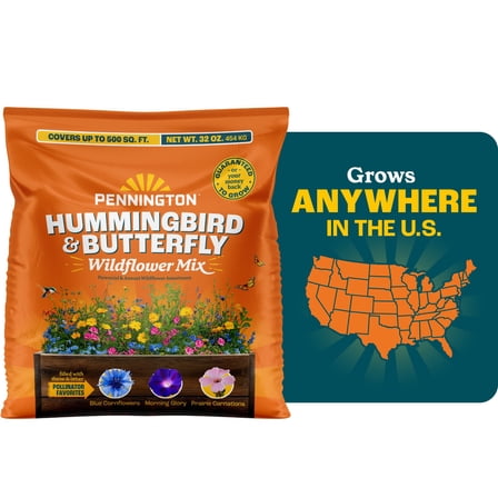 Pennington Wildflower Meadow Lawn Butterfly and Hummingbird Perennial Full Sun Seed Mix, 32 oz. Bag