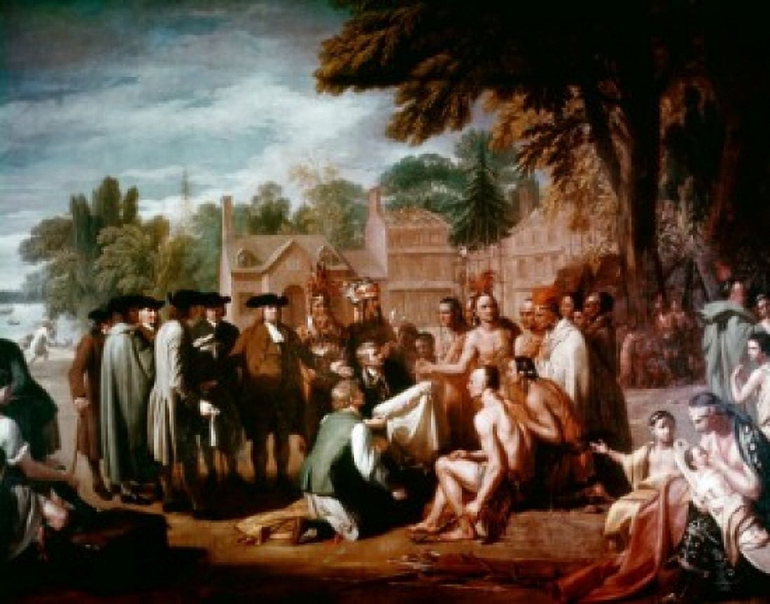 Penns Treaty with the Indians November  1683 West  Benjamin (1738-1820American) Canvas Art - Benjamin West (18 x 24)