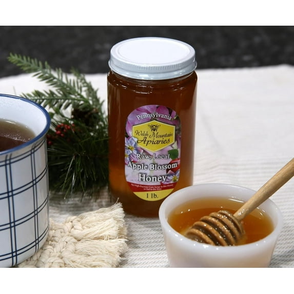 Pennsylvania Apple Blossom Honey by Welsh Mountain Apiaries, Raw and Unfiltered, 16 Ounce Jar