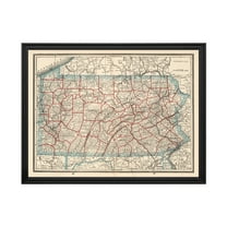 Pennsylvania Art, 1893 Vintage Map of Pennsylvania History Wall Decor Gift, Old Pennsylvania Map - 24" x 18" Black Framed Print