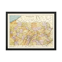 Pennsylvania Art, 1903 Vintage Map of Pennsylvania History Wall Decor Gift, Old Pennsylvania Map - 24" x 18" Black Framed Print