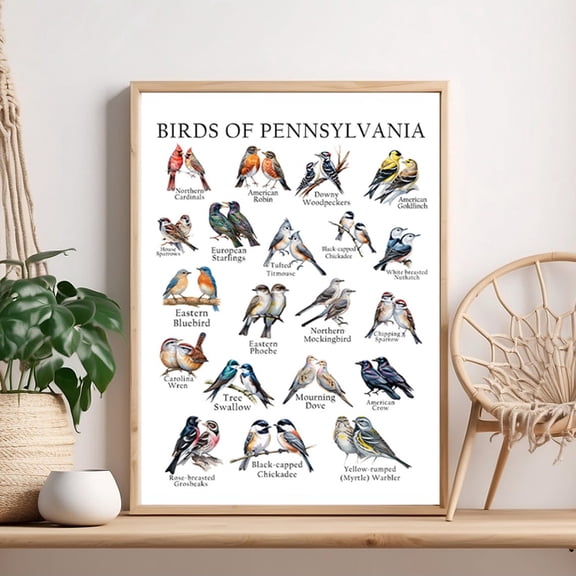 Pennsylvania Backyard Birds Guide Wall Art Decor Unframed Paper Print