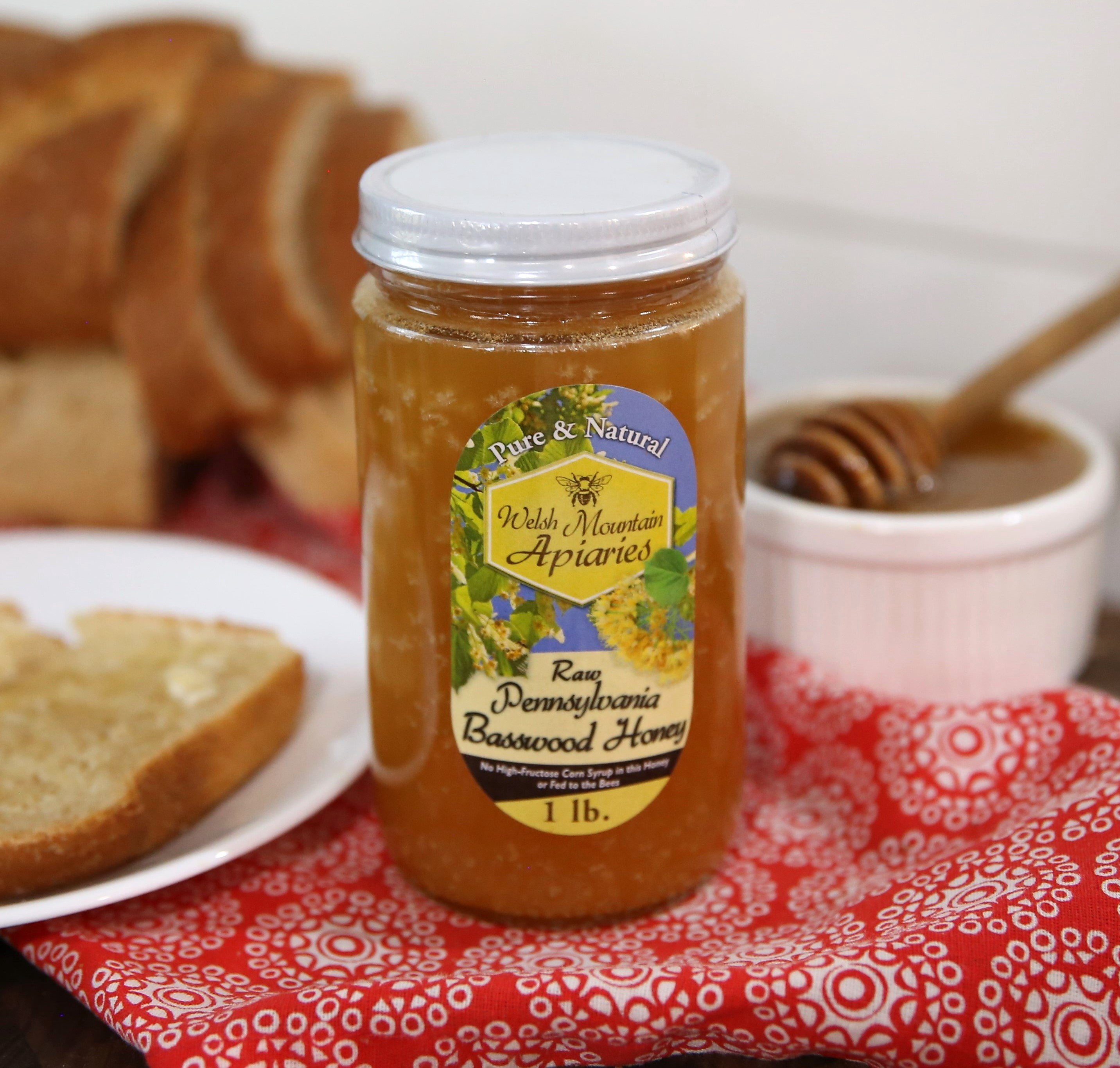 Pennsylvania Basswood Honey by Welsh Mountain Apiaries, Raw and Unfiltered, 16 Ounce Jar Pack of 3