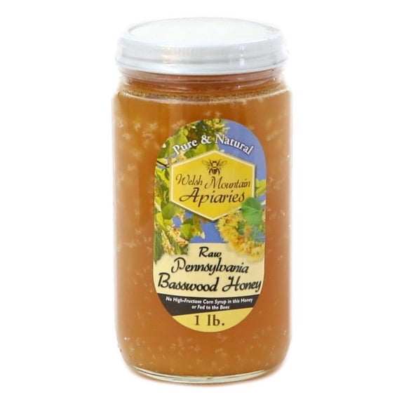 Pennsylvania Basswood Honey by Welsh Mountain Apiaries, Raw and Unfiltered, Wild Forage Honey, 16 Ounce Jar