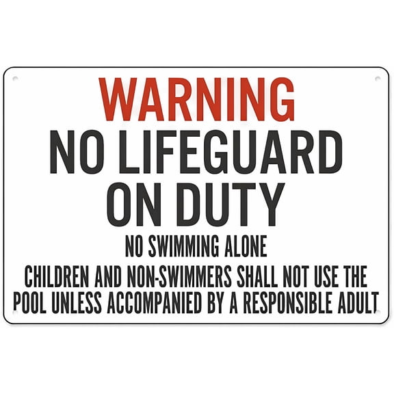 Pennsylvania (Bucks County) No Lifeguard On Duty Sign - 8"x12" Aluminum Tin Warning Sign for Home, Outdoor Garden, Pool