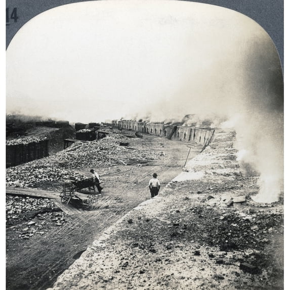 Pennsylvania Coke Ovens. Ncoke Ovens At The Mine At Connellsville Pennsylvania. Stereograph C1920. Print by