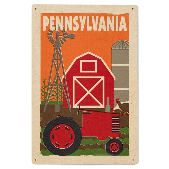 Pennsylvania, Country, Woodblock Birch Wood Wall Sign (6x9 Rustic Home Decor, Ready to Hang Art)