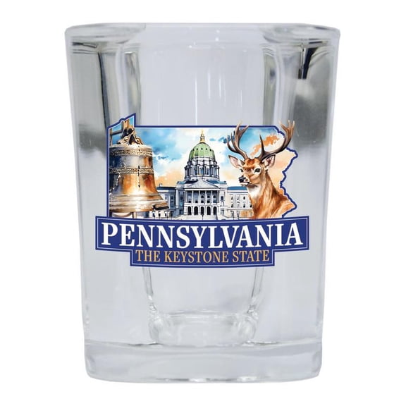 Pennsylvania Design D Souvenir 2 oz Square Shot Glass Clear