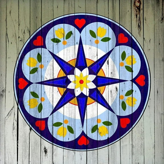 Pennsylvania Dutch Hex Round Antique Tin Sign 8x8 Inch Vintage Farmhouse Poster Housewarming Gift Rustic Wall Decor Wall Sign Aluminum Plaque Poster Circle Shaped Wreath Signs