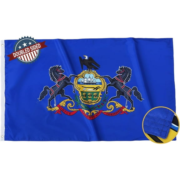 Pennsylvania Flag 3x5 Double Sided and 3 Ply PA State Flags Heavy Duty for Outdoor with 2 Brass Grommets 4 Stitching Rows Heavy Duty Nylon, Vivid Color Fade-resistant,Sewn Stripes