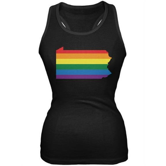 Pennsylvania LGBT Lesbian Pride Rainbow Black Juniors Soft Tank Top - Large