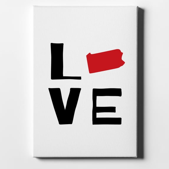 Pennsylvania - Love Red & Black - 11" x 14" - Decorative Canvas Wall Art - White Edge - 5/8" Gallery Wrapped