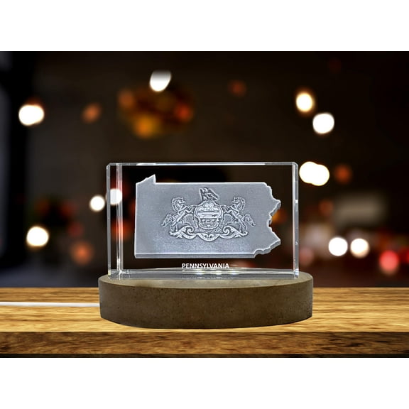 Pennsylvania Map 3D Engraved Crystal 3D Engraved Crystal Keepsake/Gift/Decor/Collectible/Souvenir