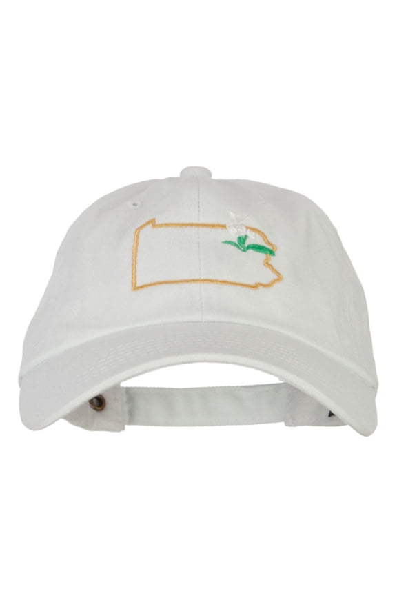 Pennsylvania Mountain Laurel with Map Embroidered Unstructured Washed Cap - White OSFM