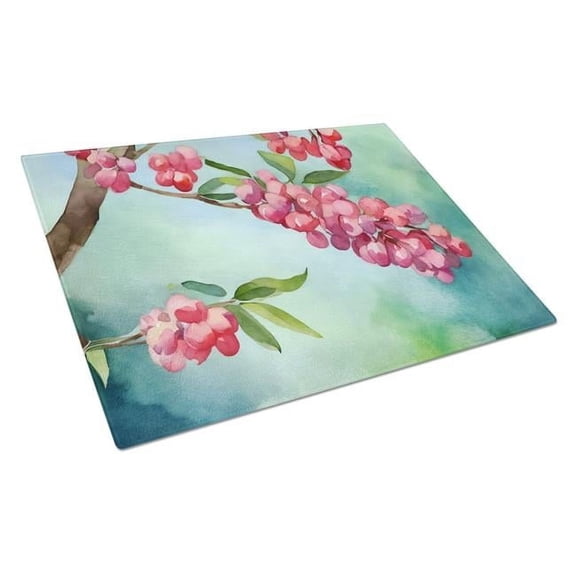 Pennsylvania Mountain Laurels in Watercolor Glass Cutting Board Large 12 in x 15 in
