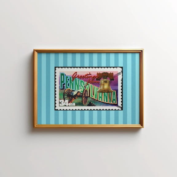 Pennsylvania Print Horizontal Pa Wall Art Retro Blue And Green Pennsylvania Travel Print Trendy Striped Artwork Home Decor #701, Unframed Poster Size 12x18