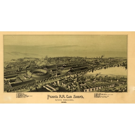 Pennsylvania Railroad Machine shops in Altoona, Pennsylvania 1895 Poster Print (24 x 36)