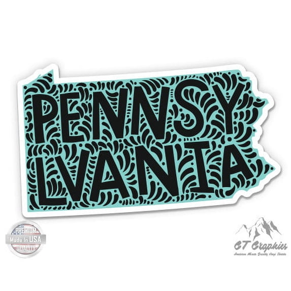 Pennsylvania Shape Cute Letters Native Local - 5" Vinyl Sticker - For Car Laptop I-Pad - Waterproof Decal