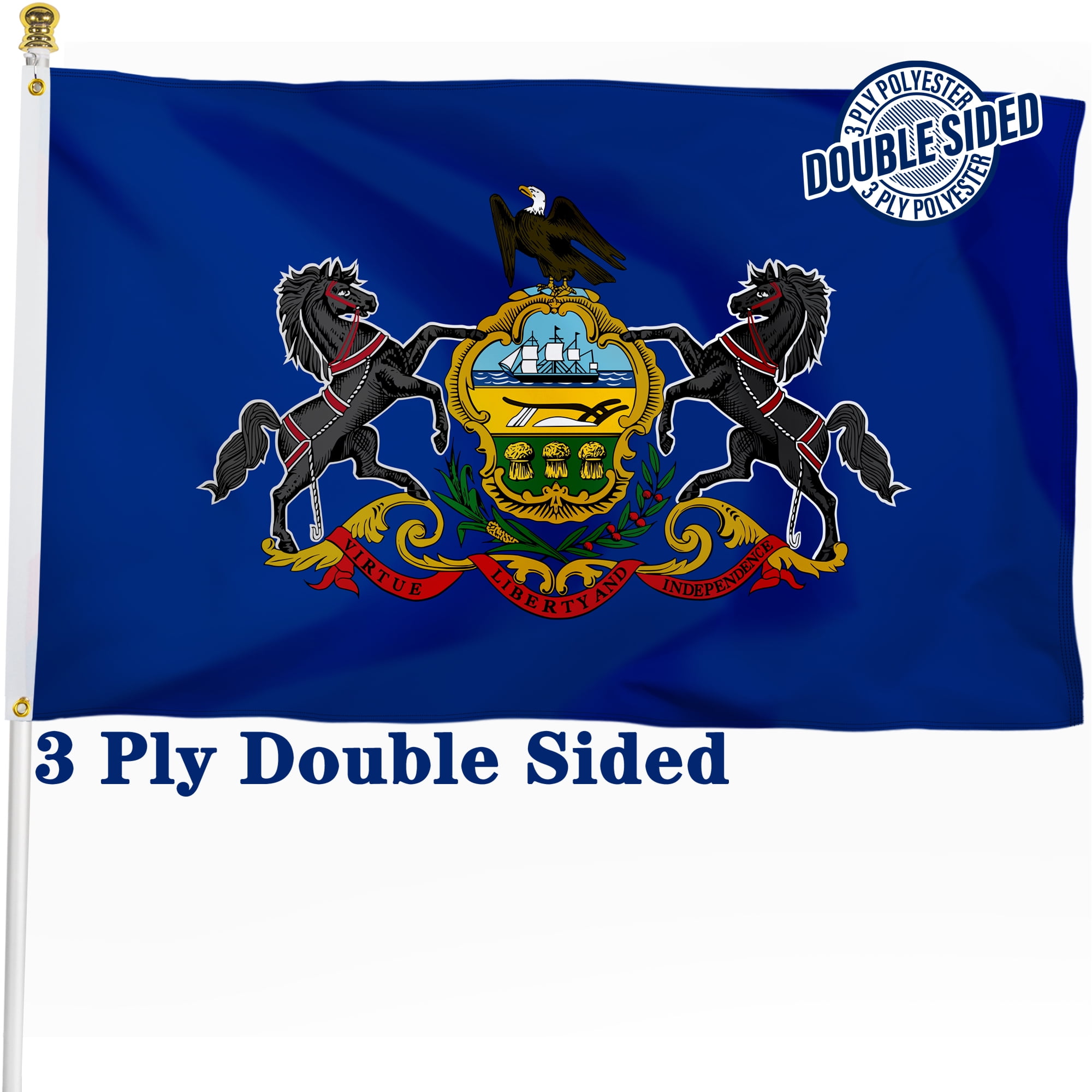 Pennsylvania State Flag 3x5 Ft Double Sided 3 Ply Durable Polyester Pa